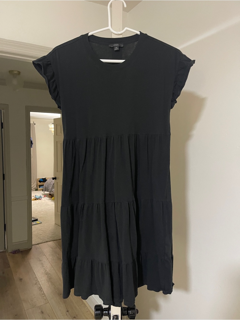 JCrew  Casual Black Tiered Short-Sleeve Dress